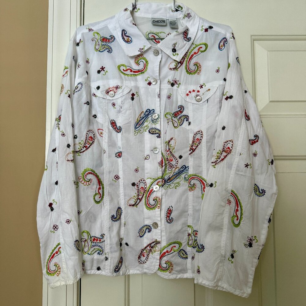 Chico’s Lightweight 100% Cotton Paisley Button Front Shirt; Western Styling SZ3